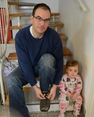 Sitting with Daddy on the stairs